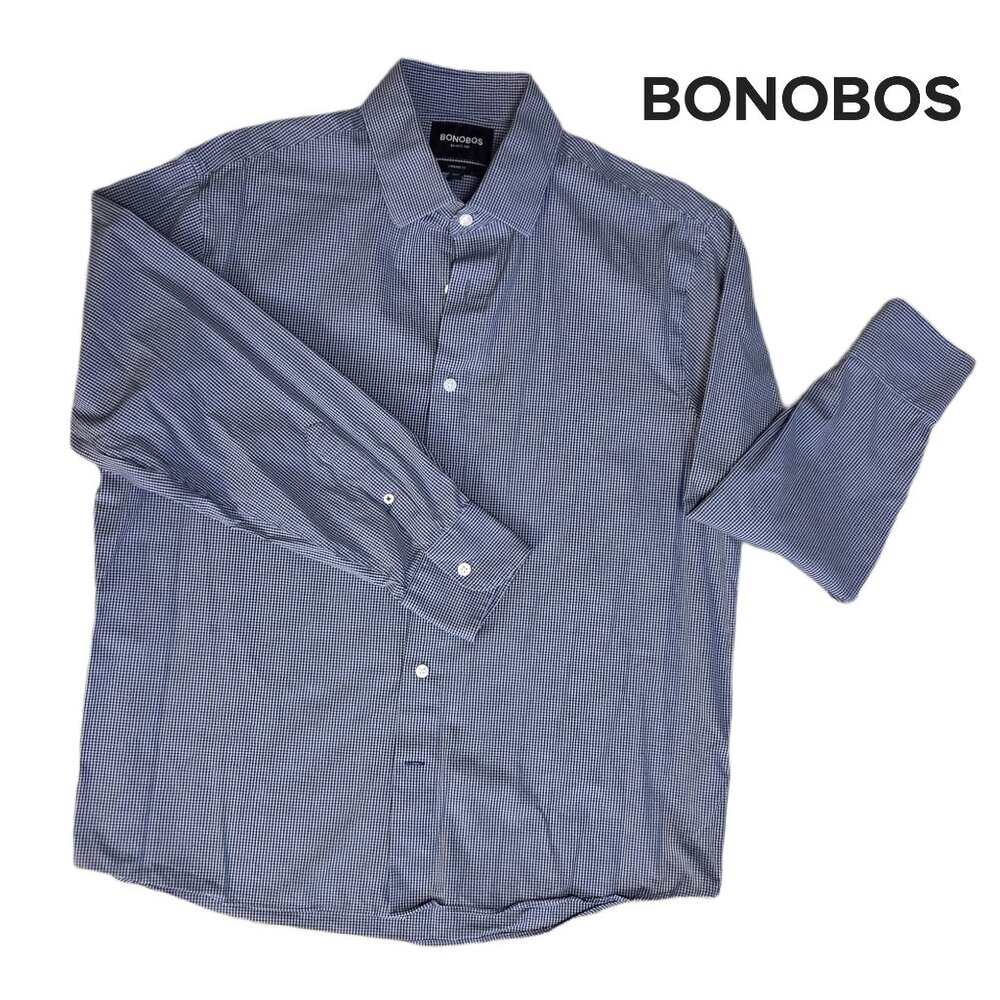 Bonobos Everyday Dress Shirt Navy Plum Micro Gingham - Large Short Standard Fit